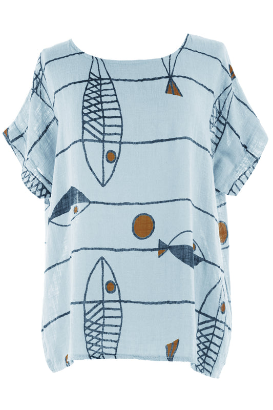 Fish Print Cotton Top