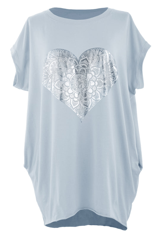 Silver Foil Heart Tunic Top