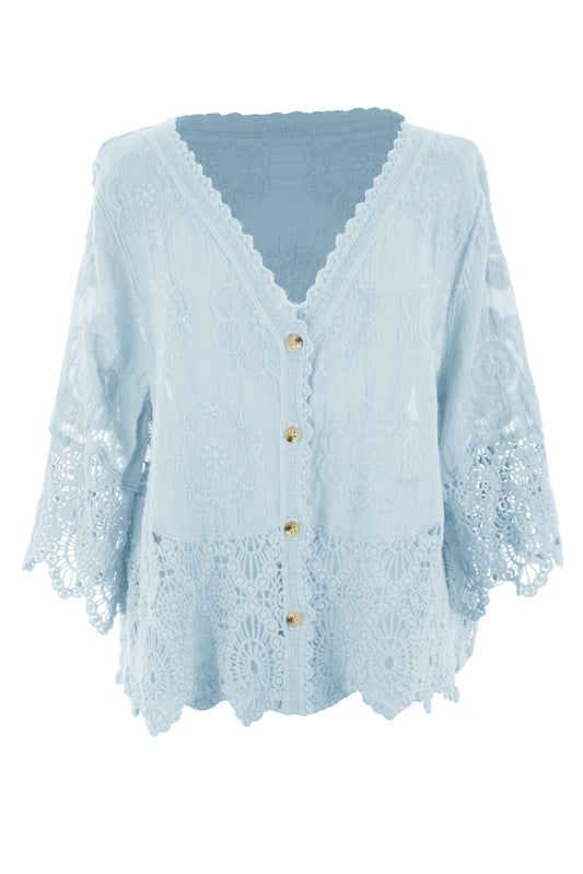 Crochet Trim Cotton Shirt