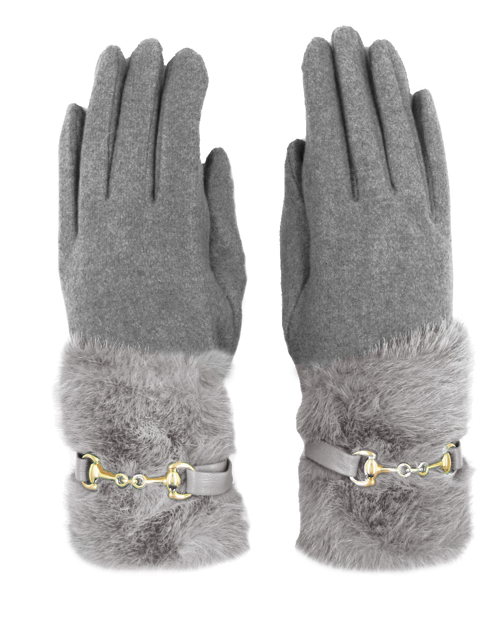 Faux Fur Buckle Detail Cashmere Gloves