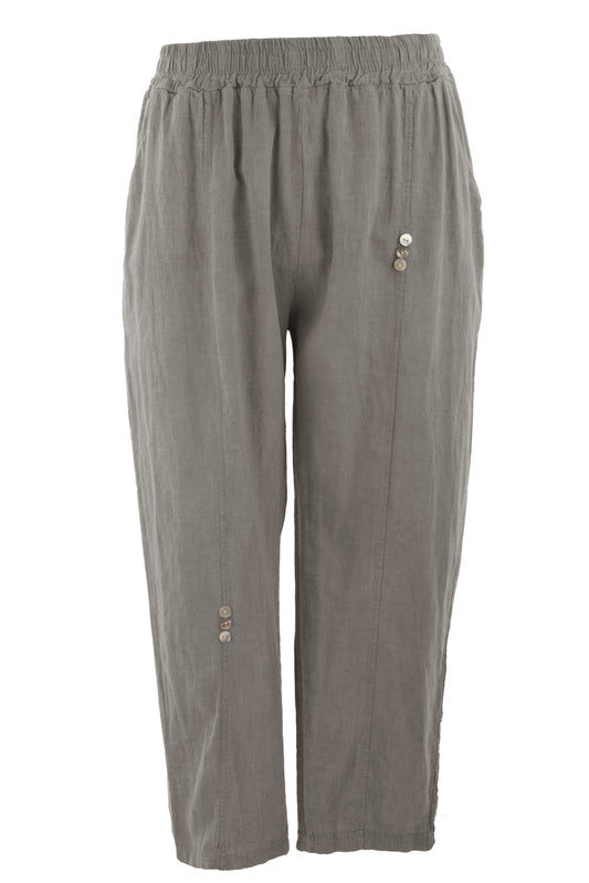Button Detail Cropped Linen Trouser