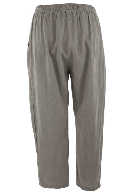 Button Detail Cropped Linen Trouser