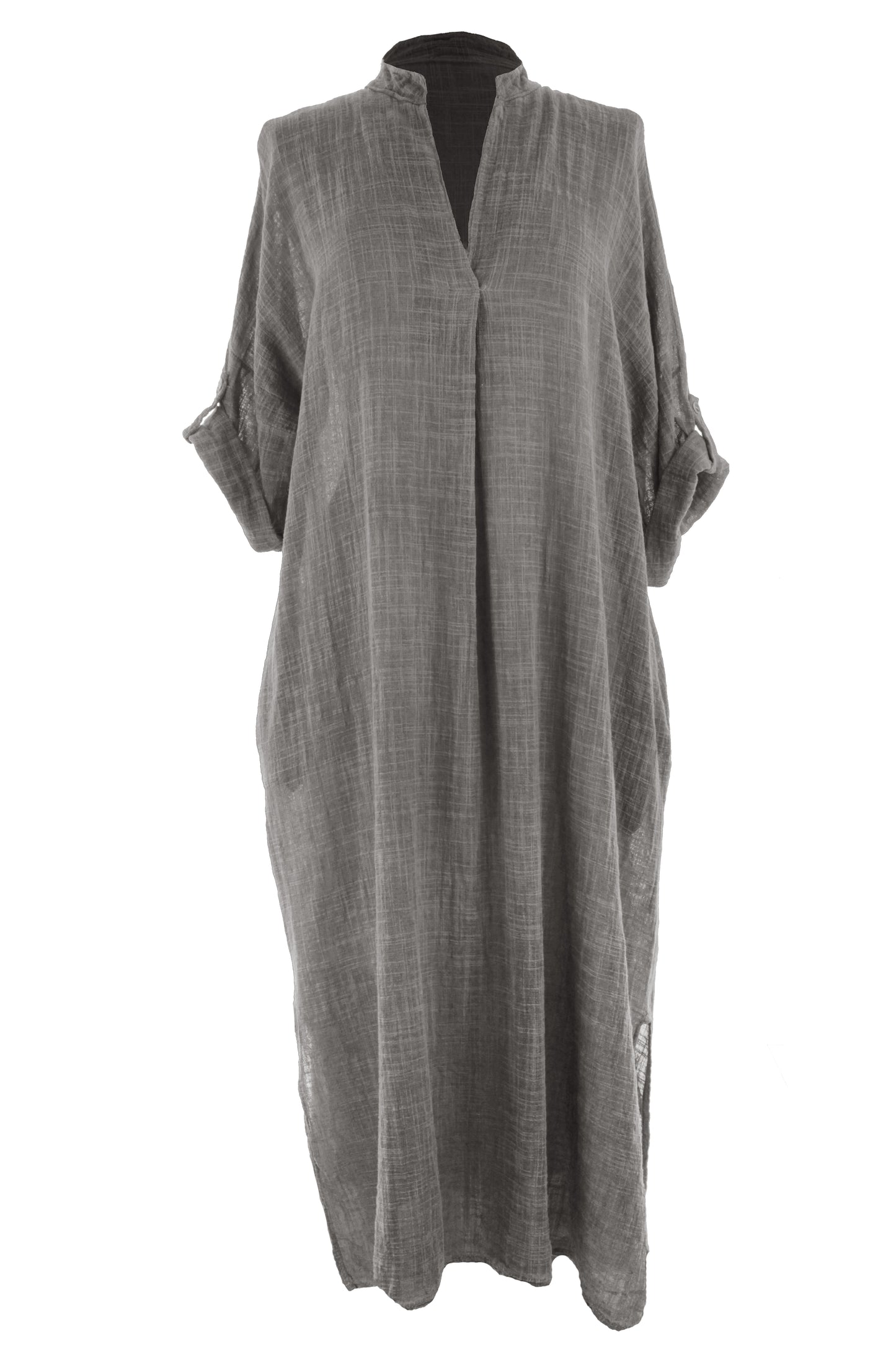 V Neck 2 Pocket Cotton Midi