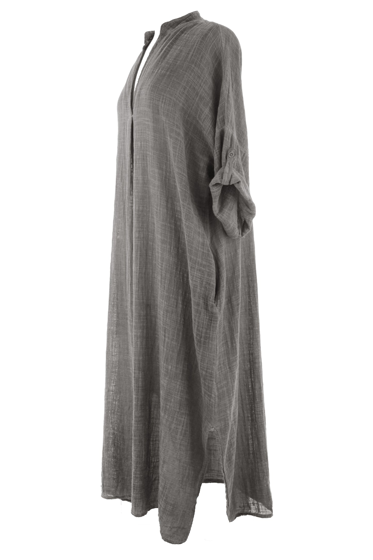 V Neck 2 Pocket Cotton Midi