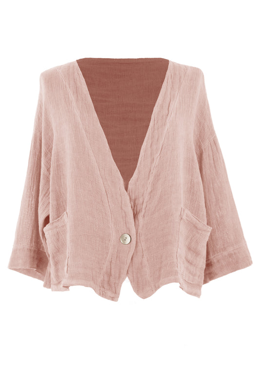 One Button Teabag Linen Jacket