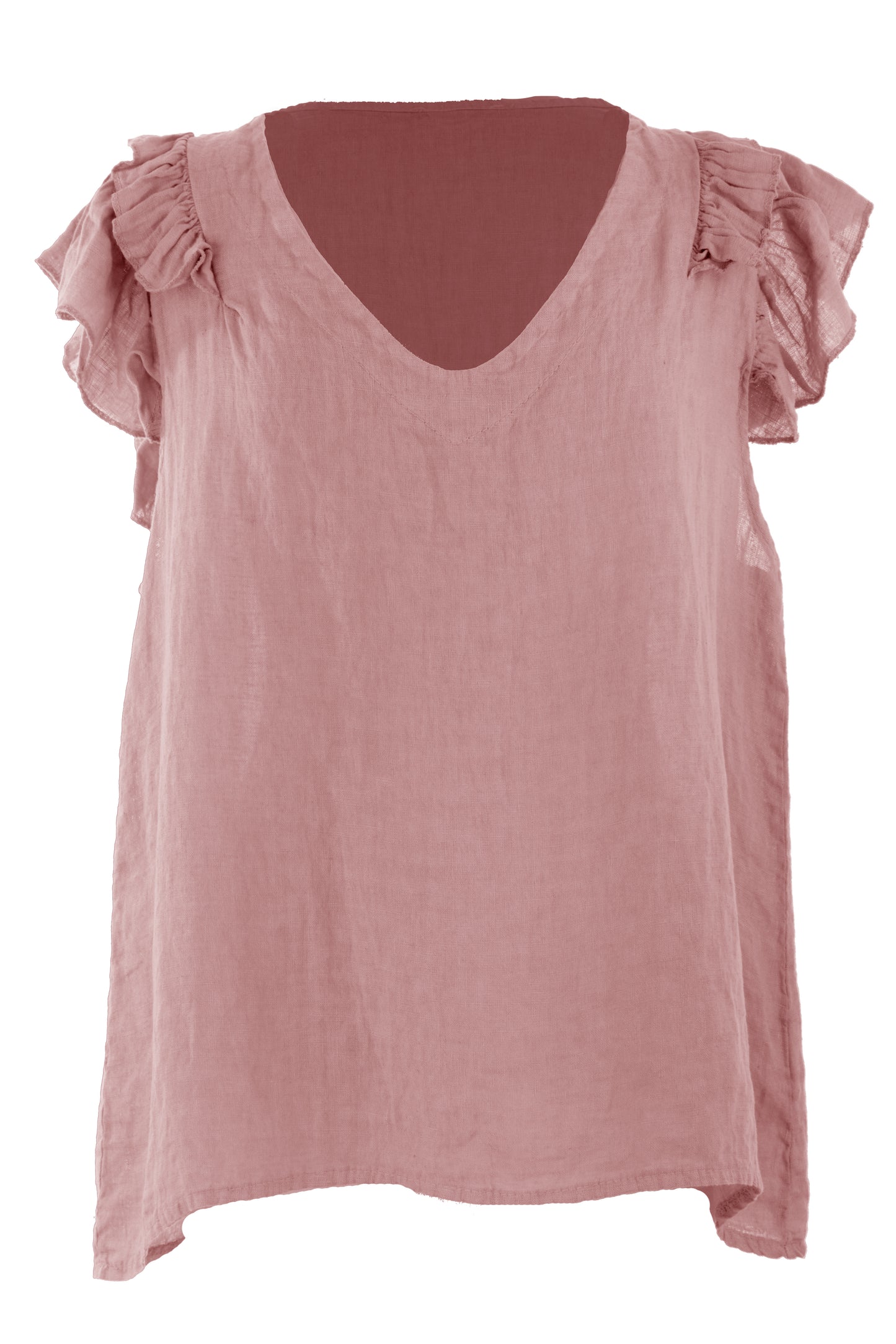 Frill Shoulder V Neck Linen Top