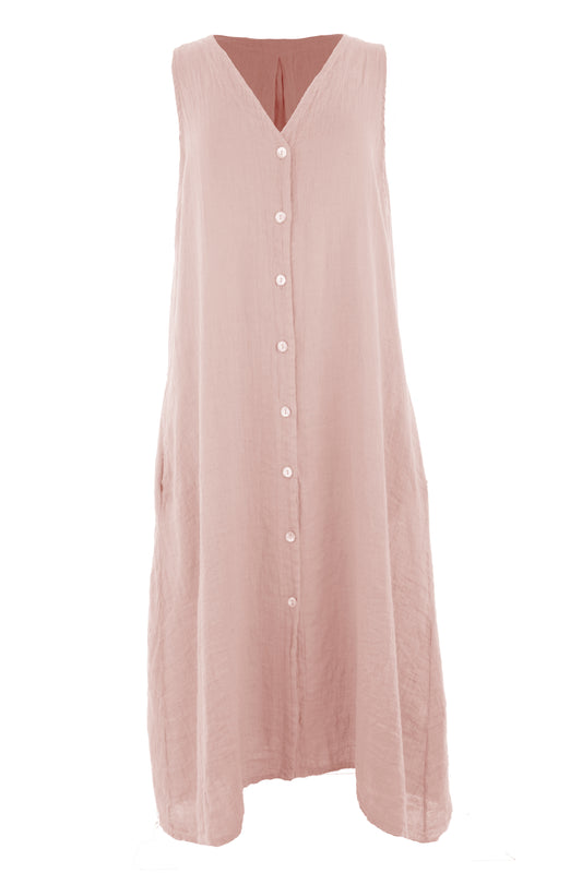 Sleeveless Button Front Linen Midi