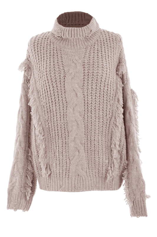Cable Knit Fringe Wool Jumper