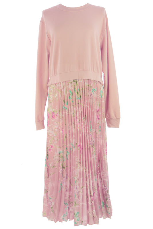 Floral Print Pleated Satin Midi