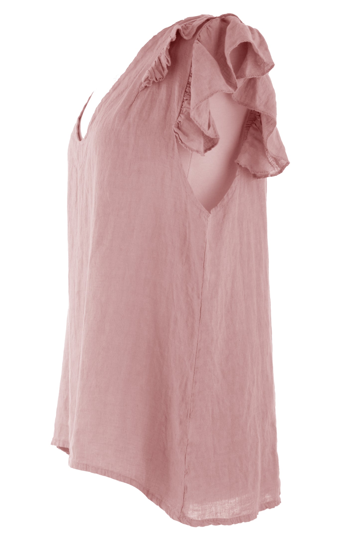 Frill Shoulder V Neck Linen Top
