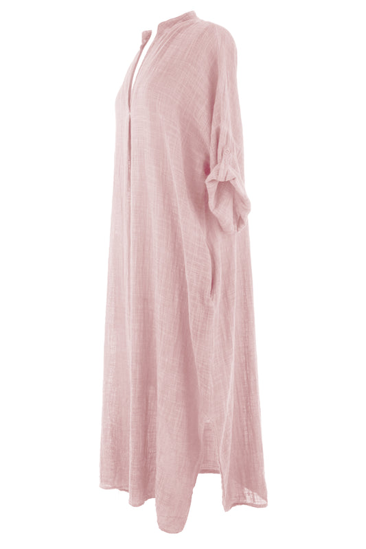 V Neck 2 Pocket Cotton Midi