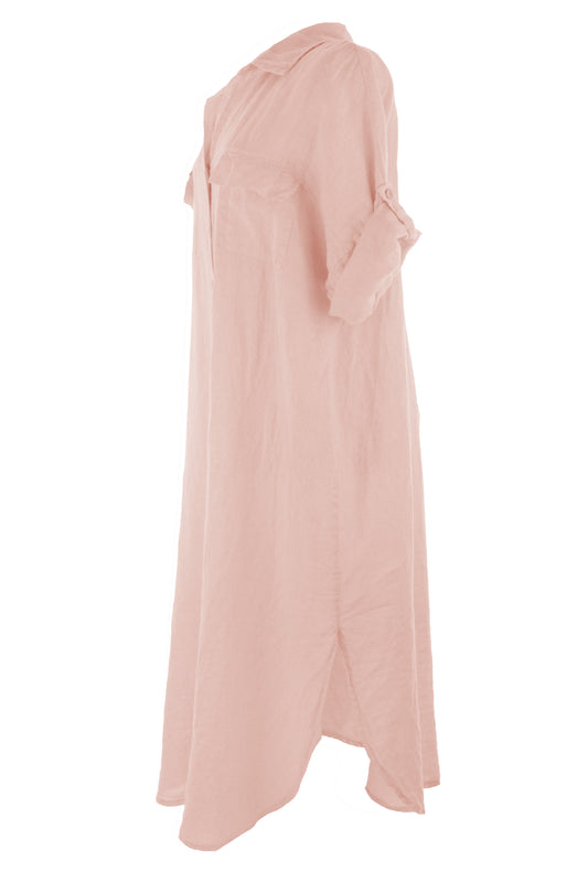 2 Flap Pocket Linen Shirt Dress