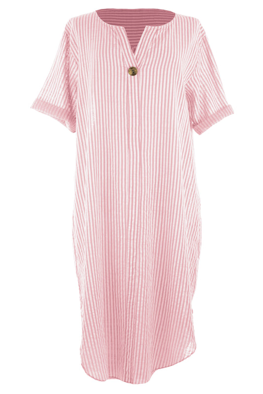 Button Detail Stripe Midi