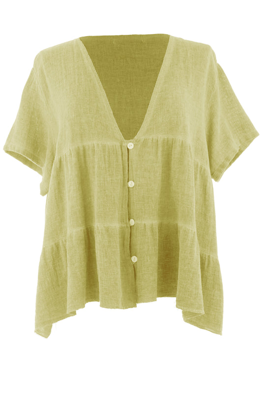 Button Tiered Teabag Linen Top