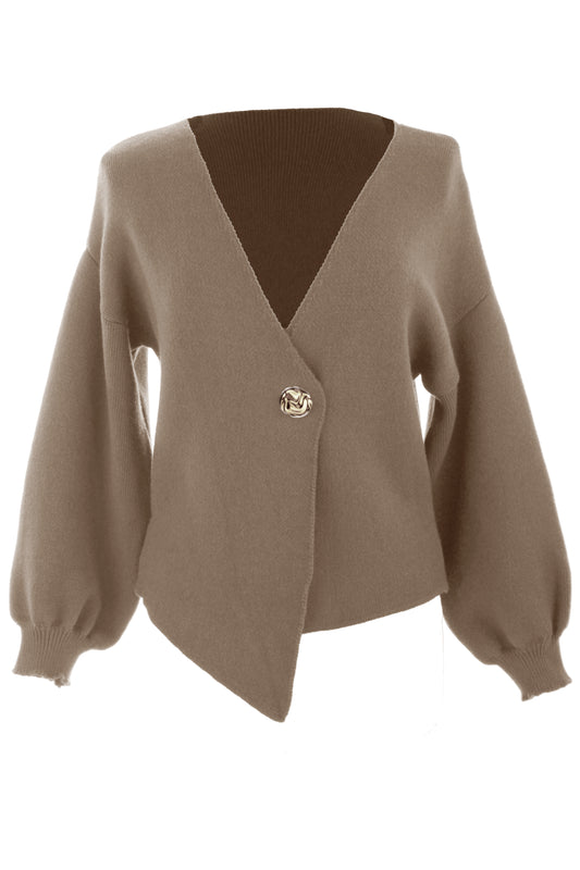 V Neck One Button Knit Cardigan