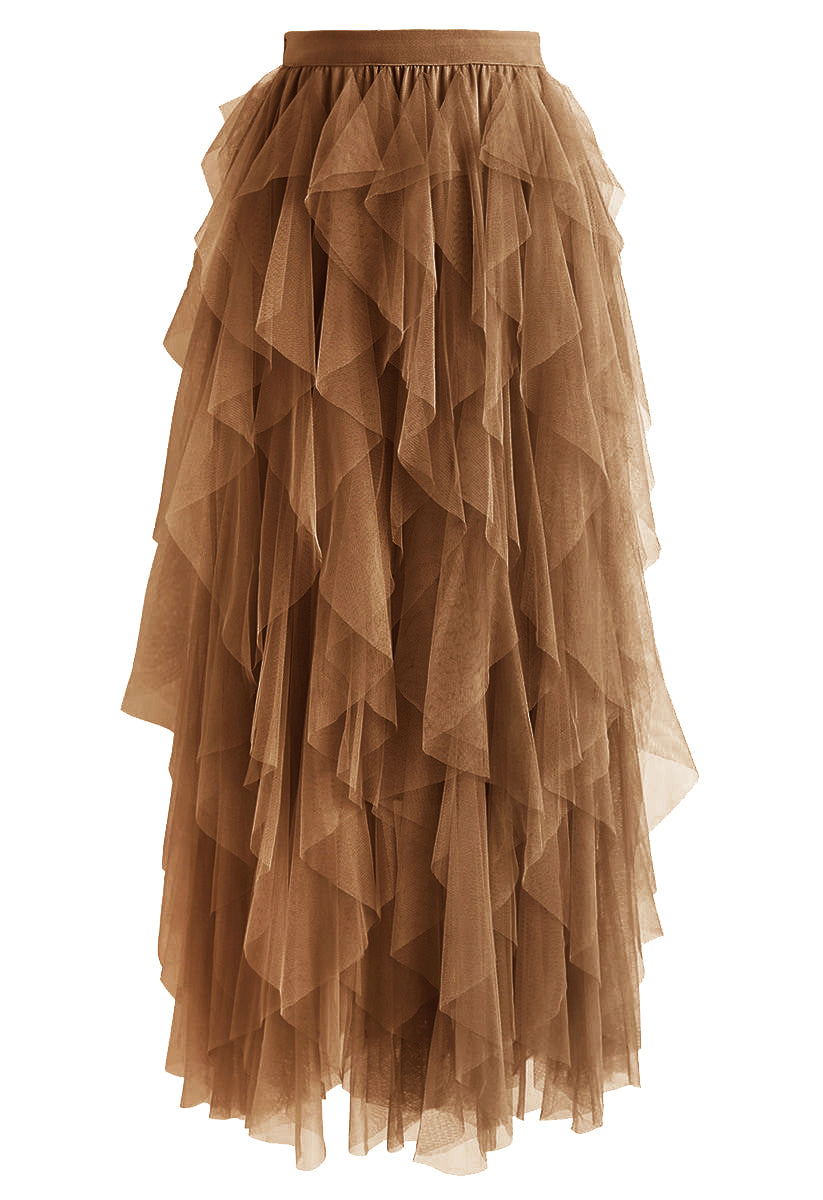 Ruffle Tulle Midi Skirt