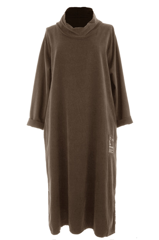 Cowl Neck Side Slit Corduroy Midi