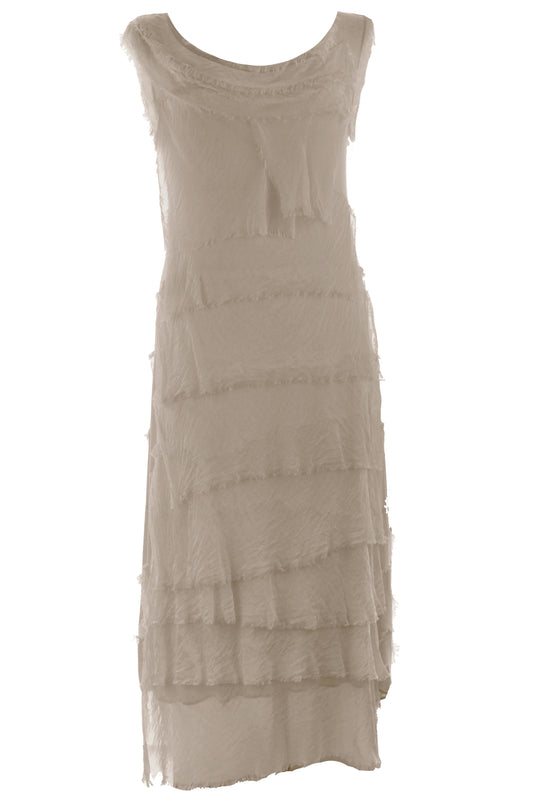 Sleeveless Frayed Detail Silk Midi