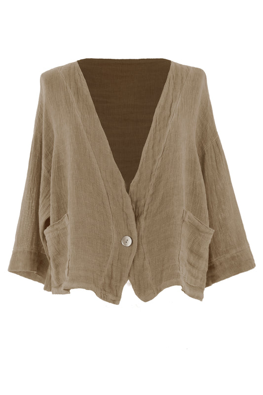 One Button Teabag Linen Jacket
