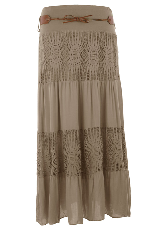 Crochet Tiered Belt Midi Skirt