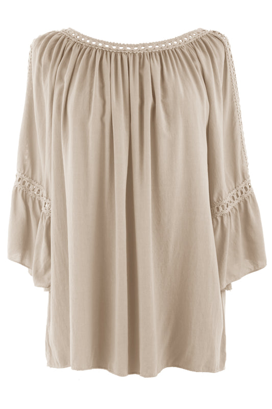 Crochet Trim Cut-out Shoulder Top