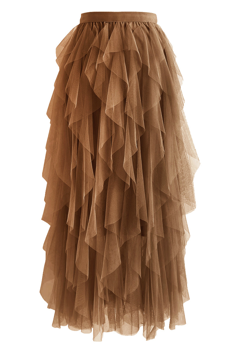 Ruffle Tulle Midi Skirt