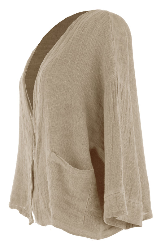 One Button Teabag Linen Jacket