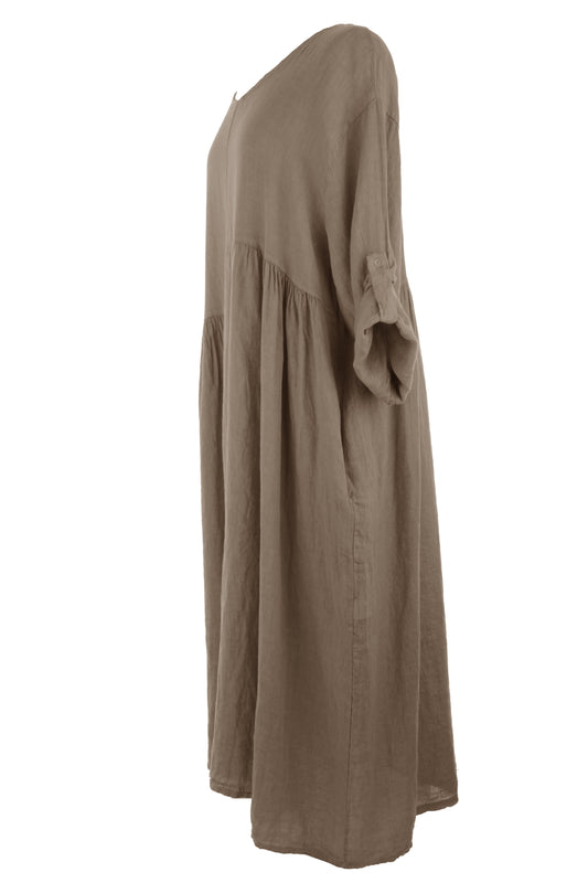 Pleat Panel Linen Dress