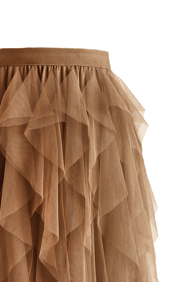 Ruffle Tulle Midi Skirt