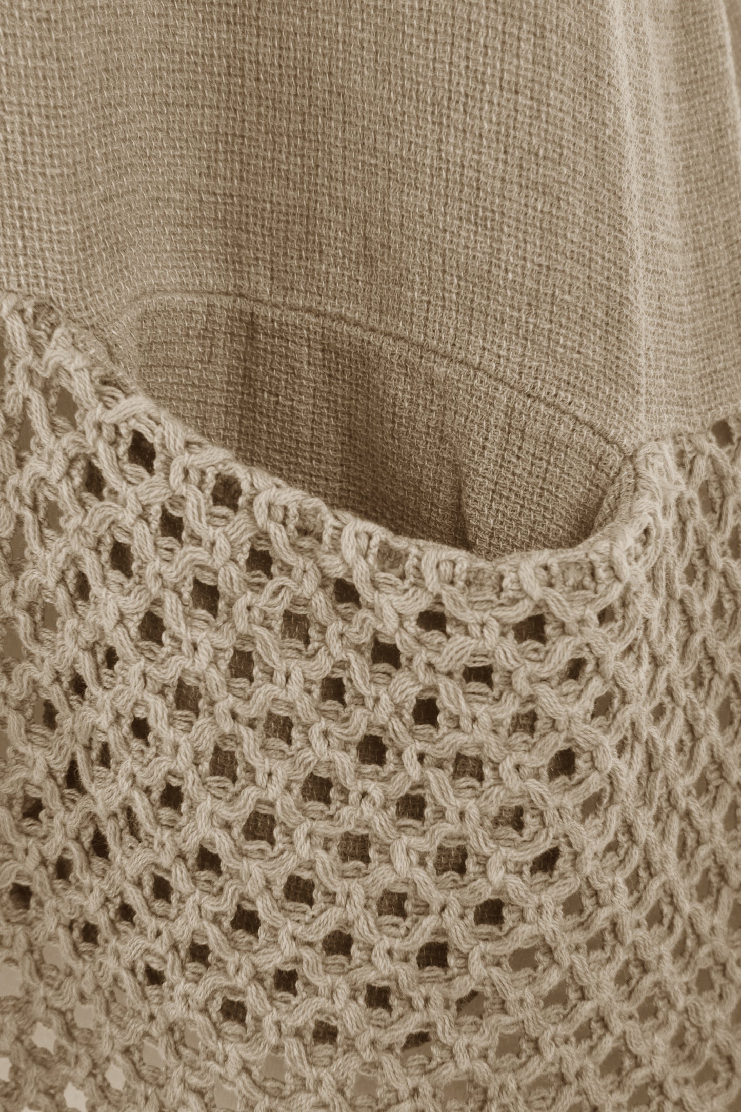 2 Pocket Crochet Detail Hopsack Top