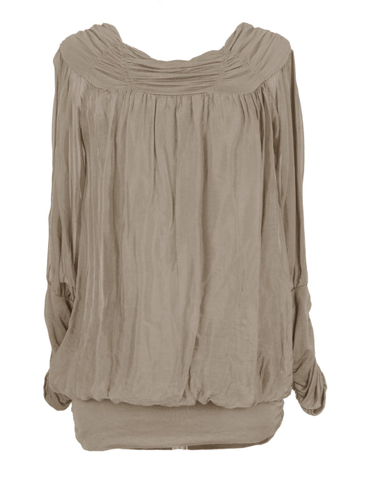 Ruched Neck Silk Blouse