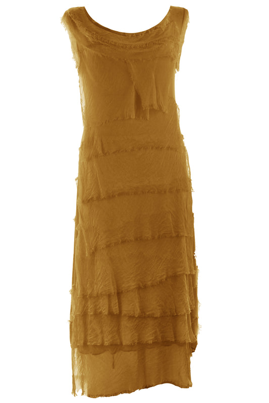 Sleeveless Frayed Detail Silk Midi