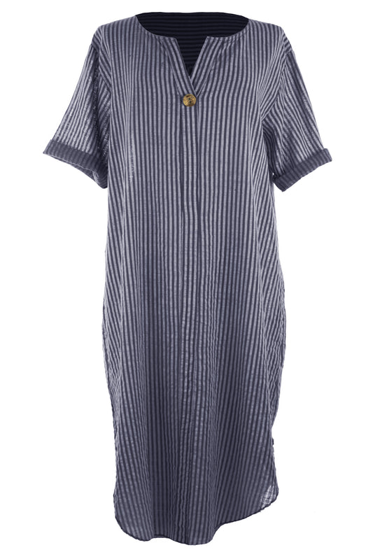 Button Detail Stripe Midi