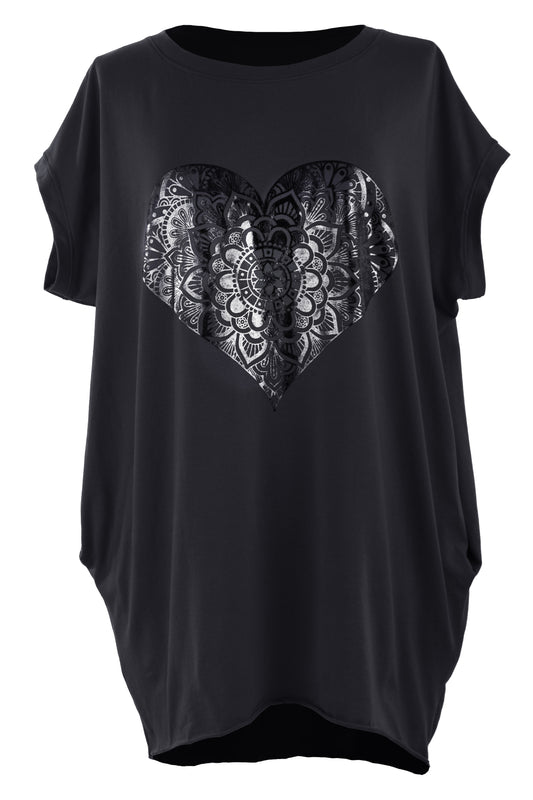 Silver Foil Heart Tunic Top