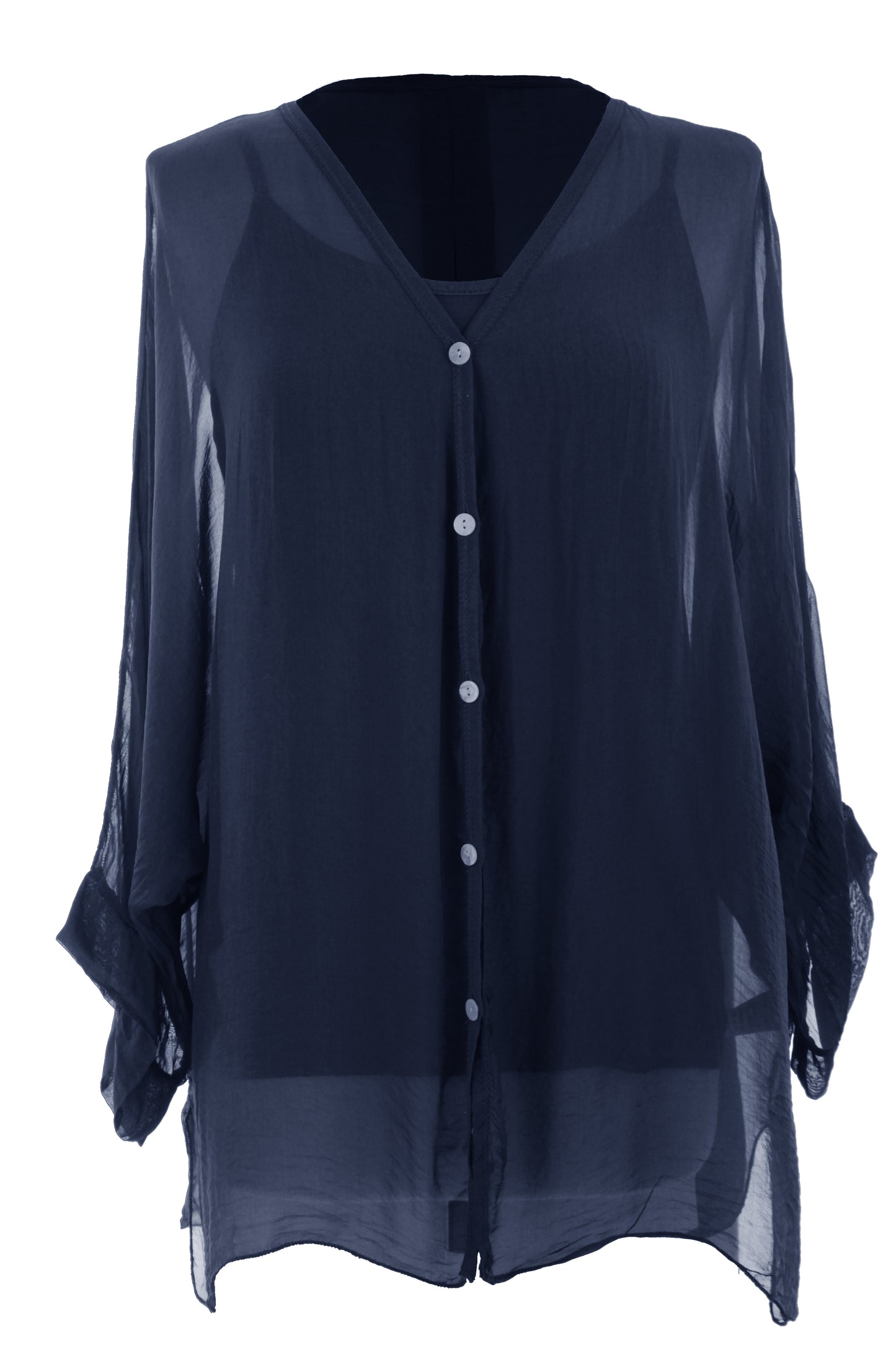 V Neck Silk Shirt with Vest