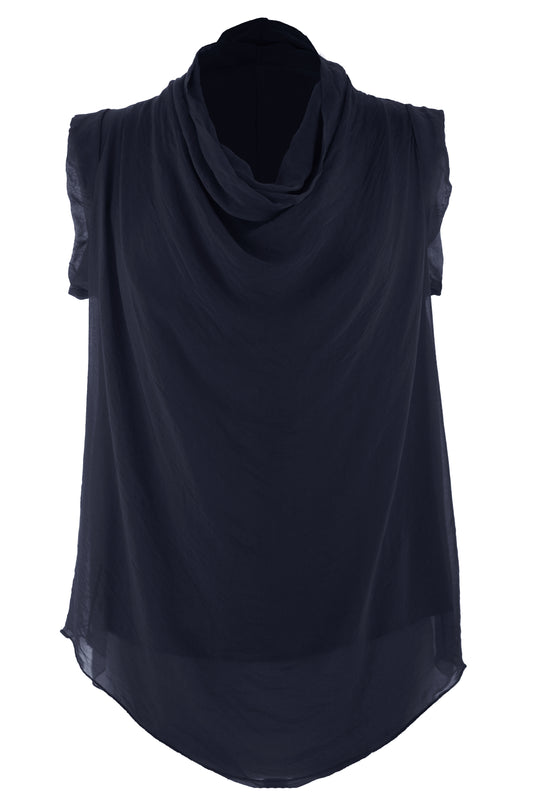 Sleeveless Cowl Neck Silk Top