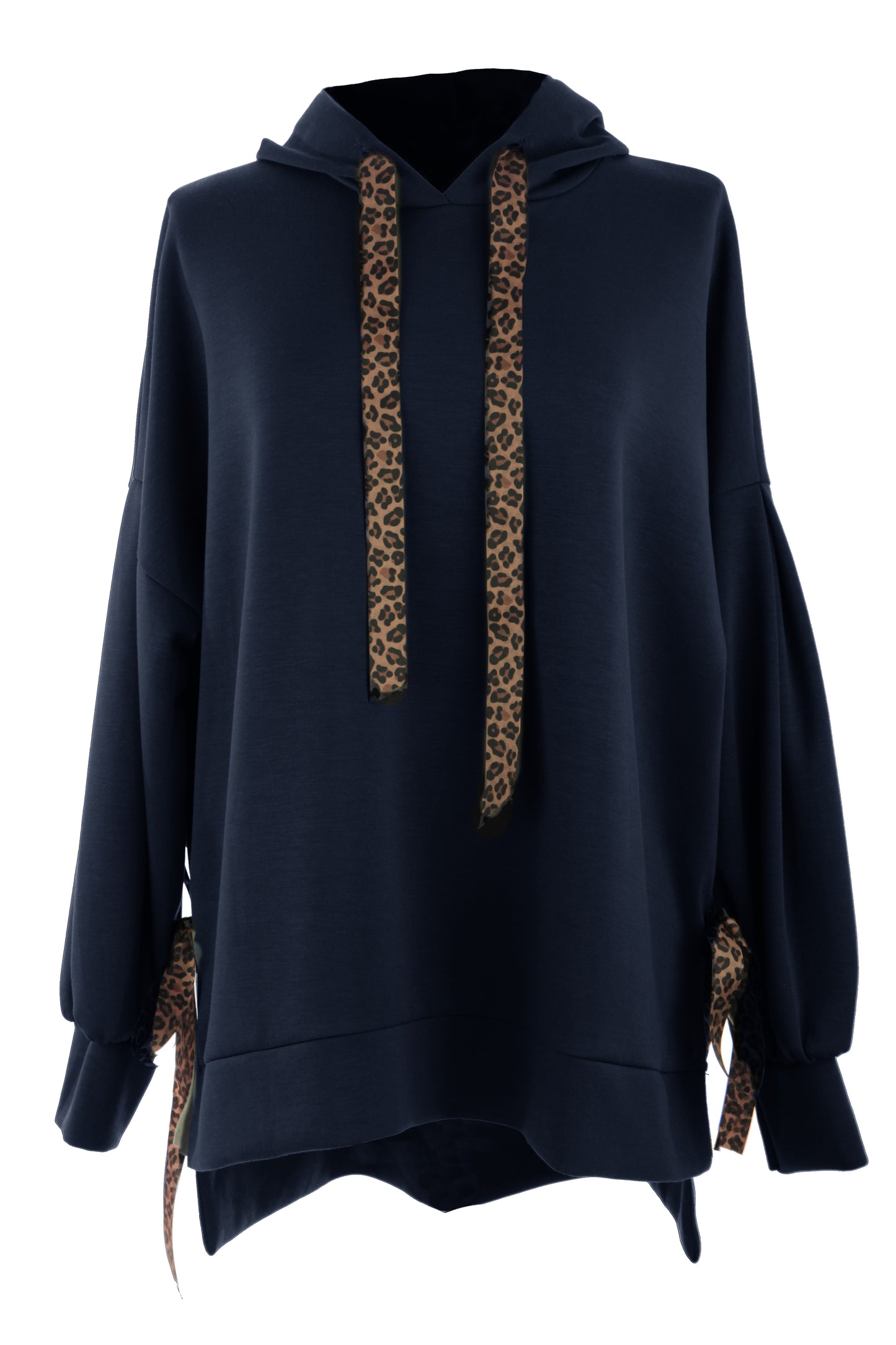 Leopard Print Tie Hoodie Sweatshirt