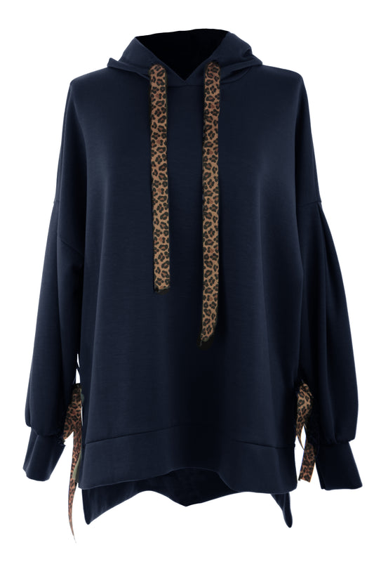 Leopard Print Tie Hoodie Sweatshirt