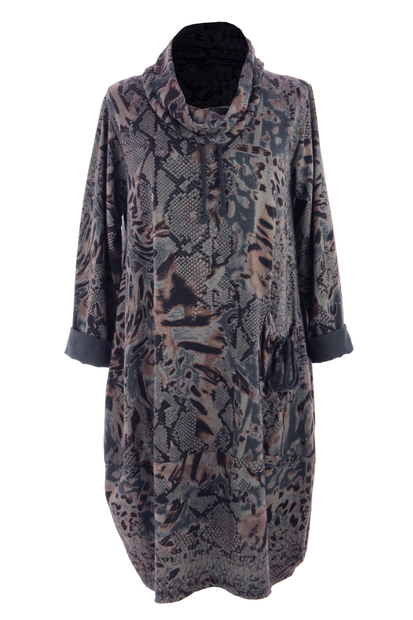 Abstract Leopard Print Cowl Neck Dress
