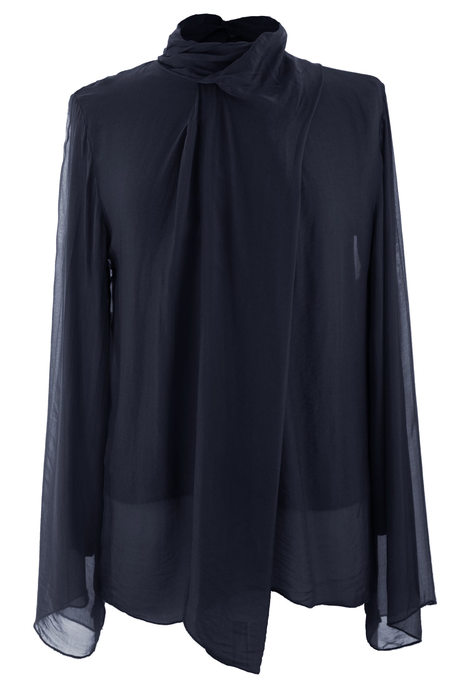Pleat Detail High Neck Silk Blouse