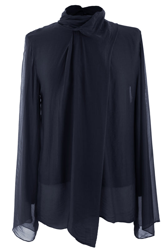 Pleat Detail High Neck Silk Blouse
