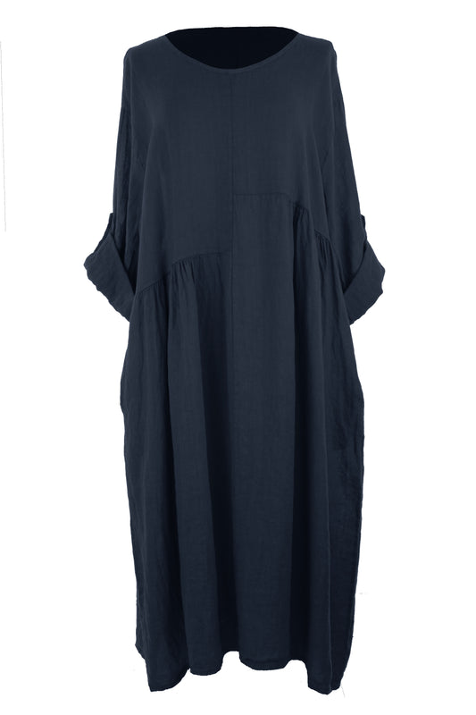 Pleat Panel Linen Dress