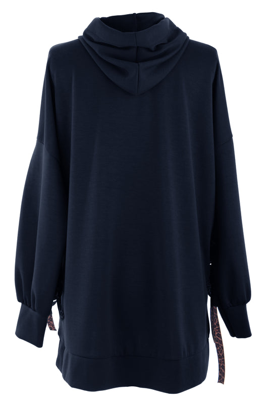 Leopard Print Tie Hoodie Sweatshirt