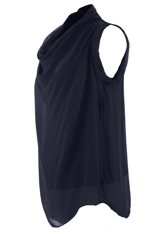 Sleeveless Cowl Neck Silk Top