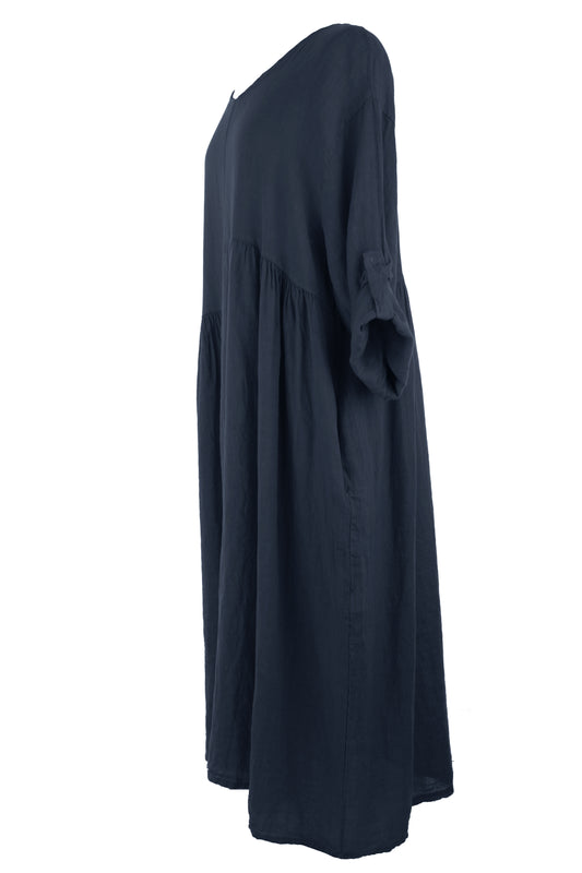 Pleat Panel Linen Dress