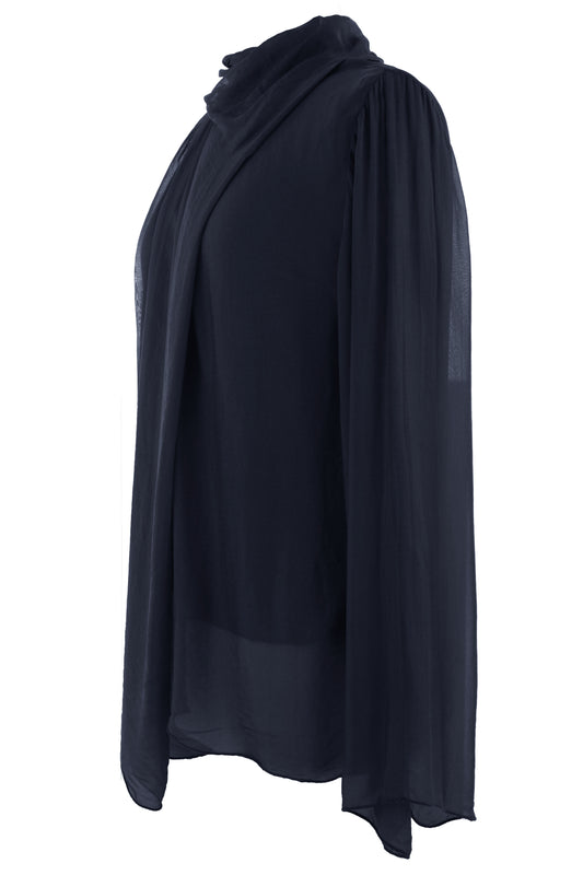 Pleat Detail High Neck Silk Blouse