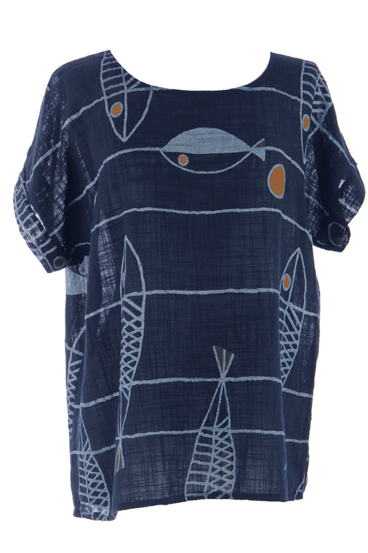 Fish Print Cotton Top