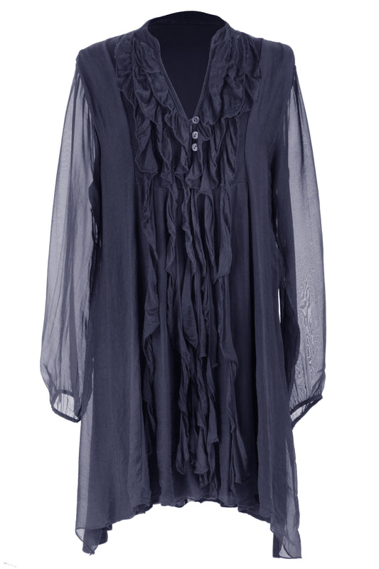 Frill Tassel Silk Blouse