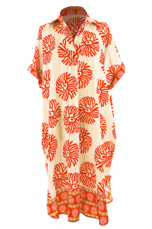 Boho Print Collar Midi