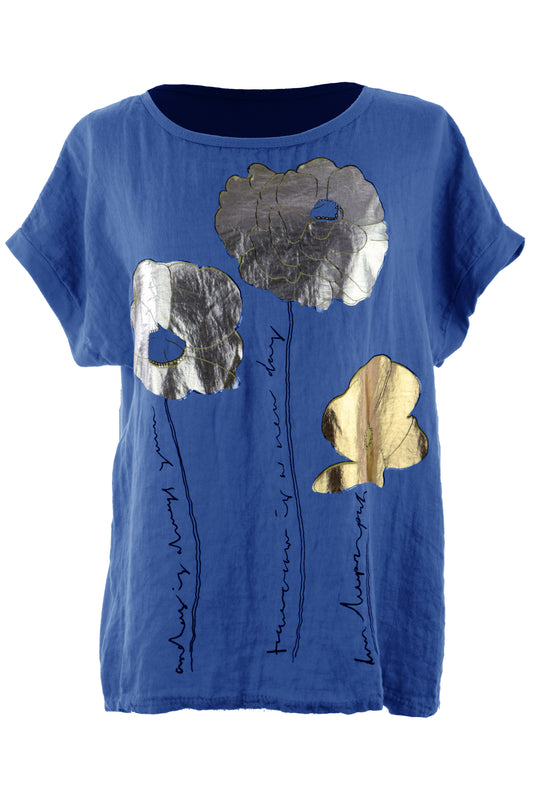 Foil Flower Linen Top